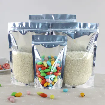 stand up zipper pouch with one side transparent for rice