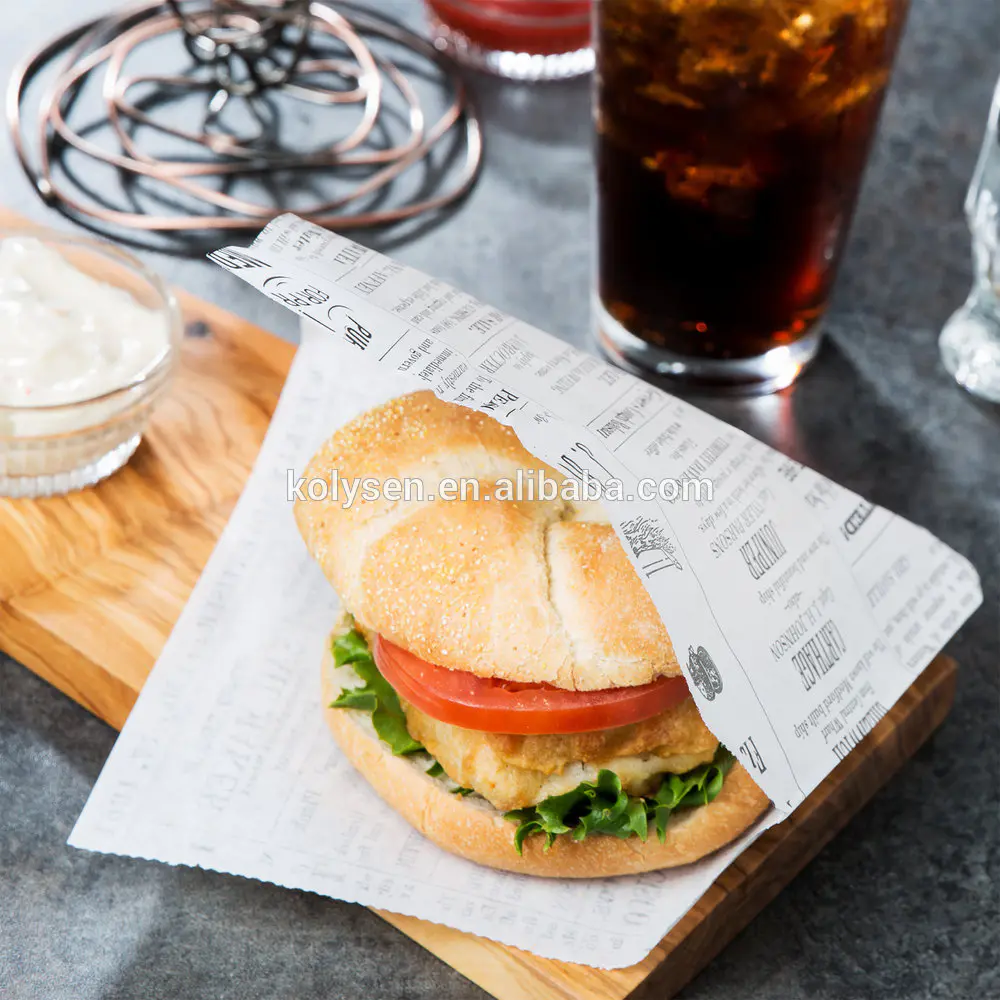 Custom printed two sides seal grease proof paper sandwich burger take away bag in china