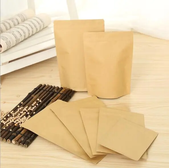 Kolysen wholesale custom logo brown kraft paper bags ziplock foil lined pouch without window