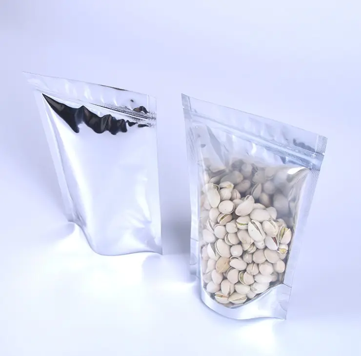 Stand up foil pouch with zipper and clear window for nuts packing