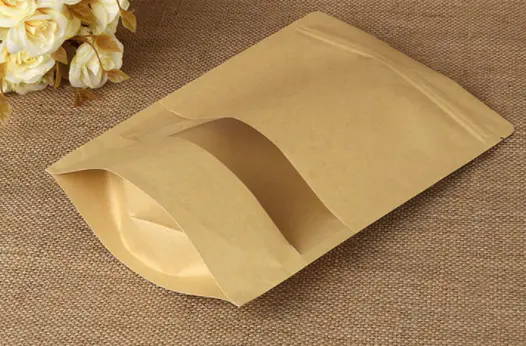 Stocklist Frosted Window Stand Up Kraft Paper Bag Zipper Pouch for Food Packaging made in China