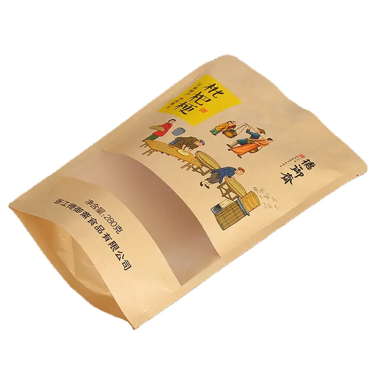 Custom printed FAD Approved Waterproof stand up pouch kraft paper with window China supplier