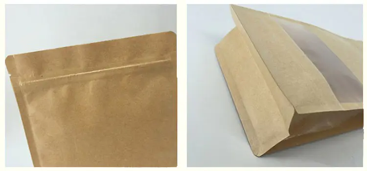 Bolsa de papel kraft de fondo plano con ventana esmerilada
