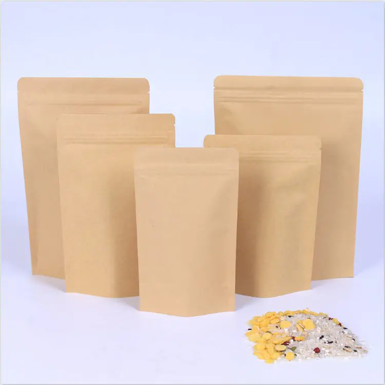 Kraft paper stand up pouch with ziplock for dried fruit