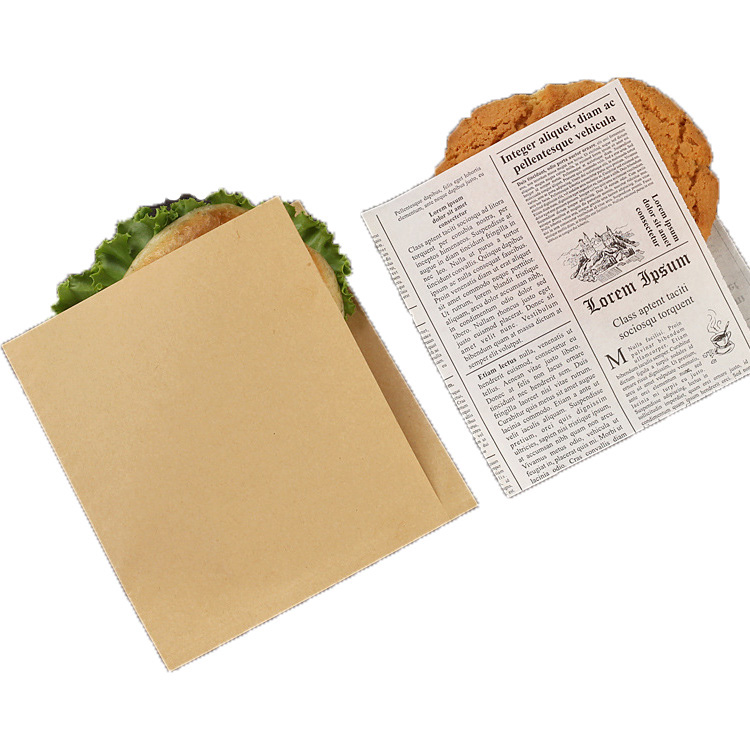 Two sides open kraft food wrapping paper bag