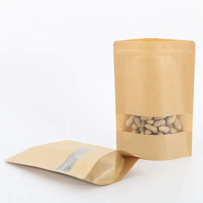 Food industrial use frosted window kraft paper bag with zipper
