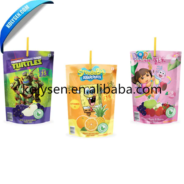 Kolysen custom juice packaging stand up pouch with straw inside