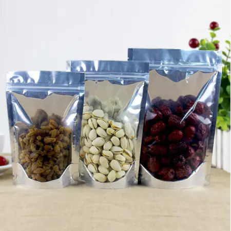 Aluminum Foil Ziplock dried fruit packaging bags with half clear front Candy Tea Nut