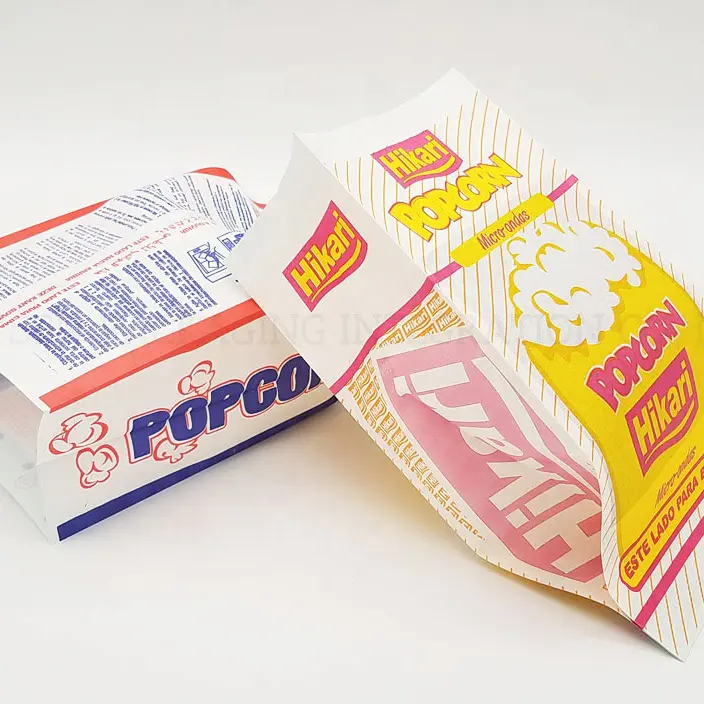 Wholesale Popcorn Bags Custom Design Sealable Greaseproof Kraft Packing Paper Bags