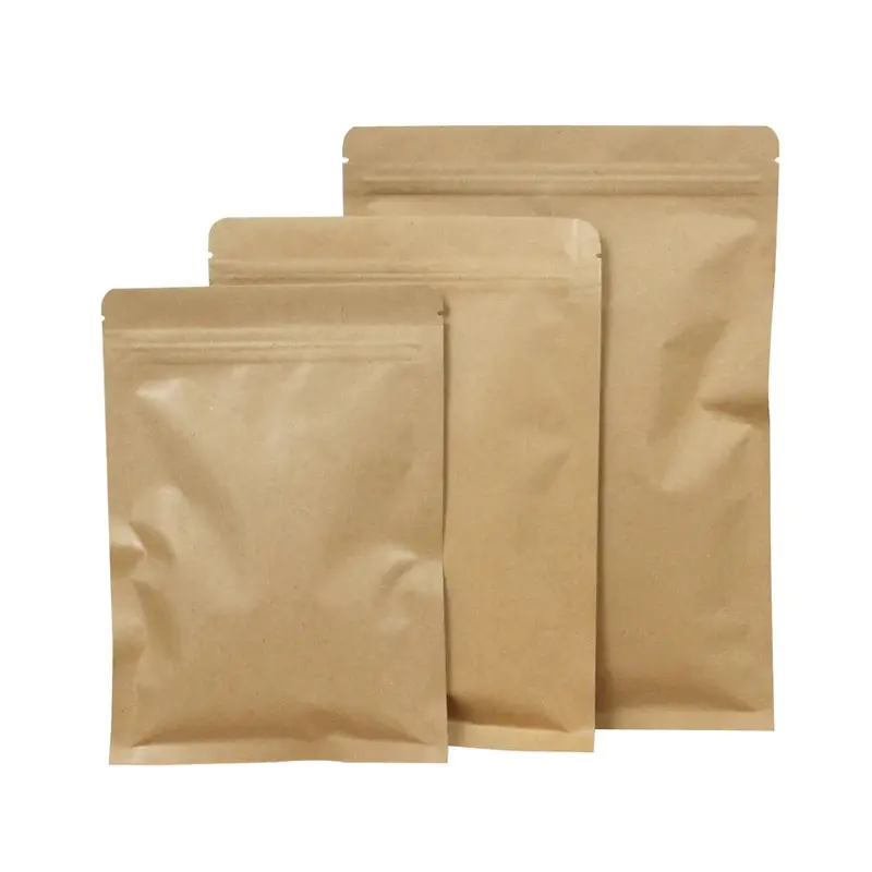 Three side sealing kraft paper bag with ziplock for coffee bean packing