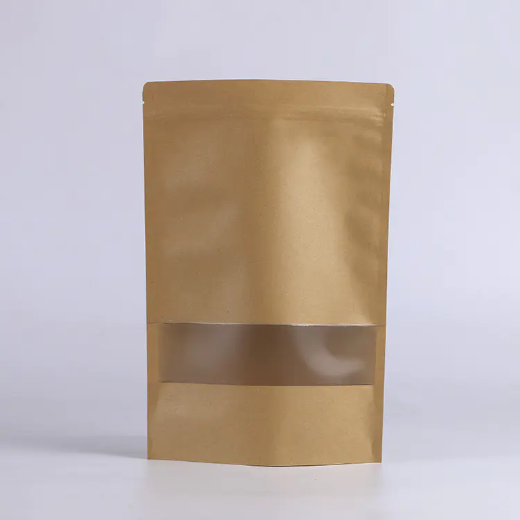 Stand Up Pouch Bag with Clear Window Kraft Paper Bag Zipper