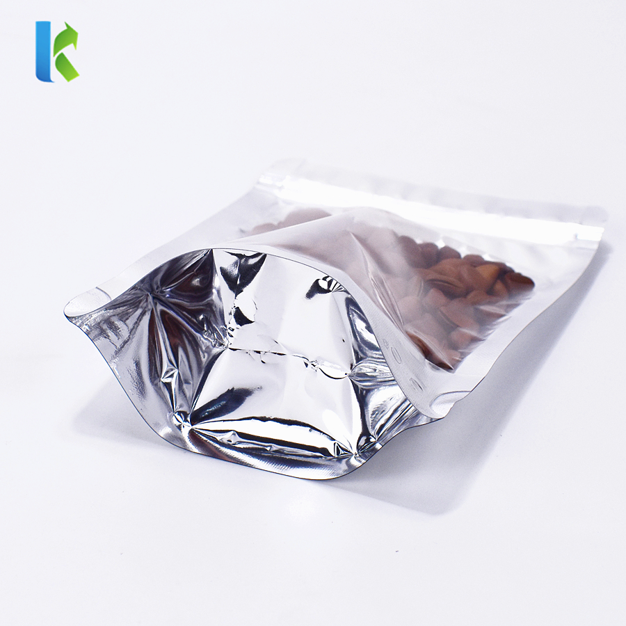 wholesale zip lock transparent window silver foil self stand up and seal package bag