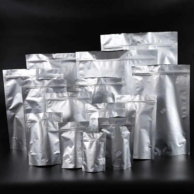 Plain silver standup zipper foil bag for tea packing