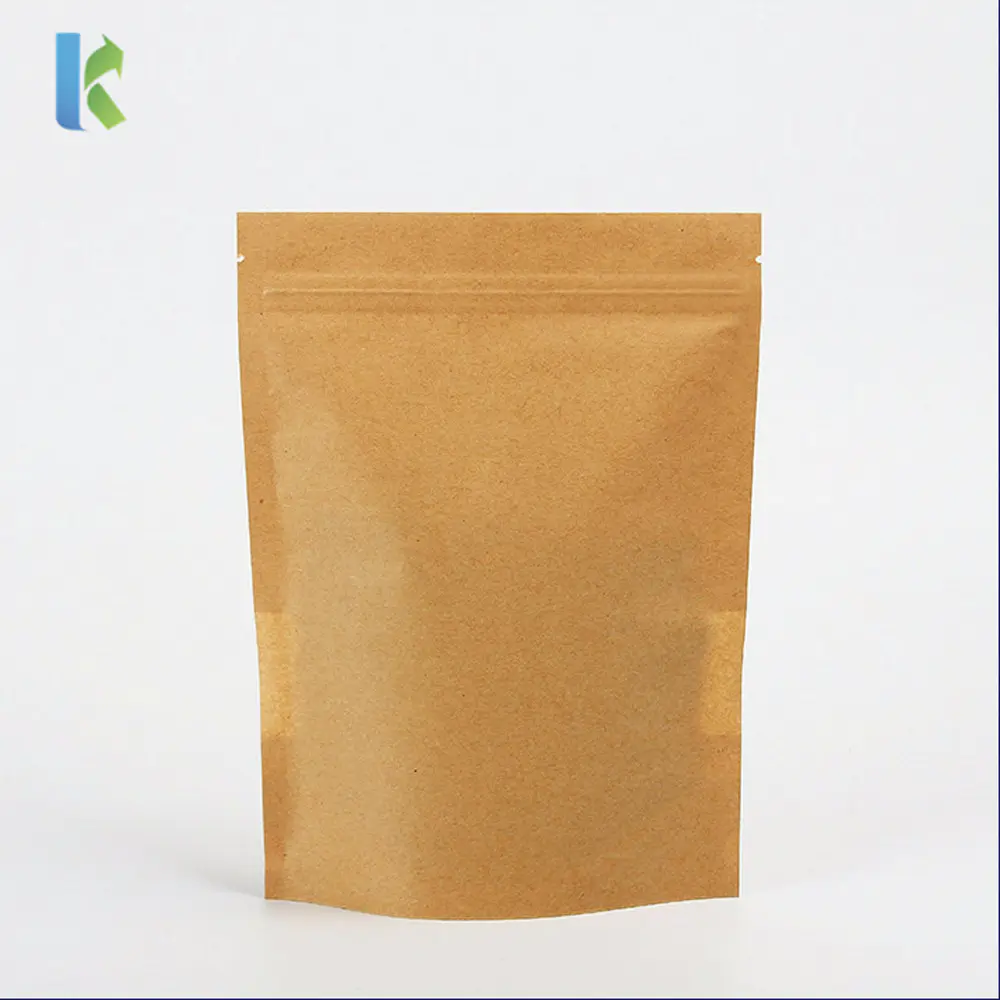 Wholesale Food Packaging Kraft Paper Stand Up Bag Coffee Tea Zipper Lock Pouch With Window
