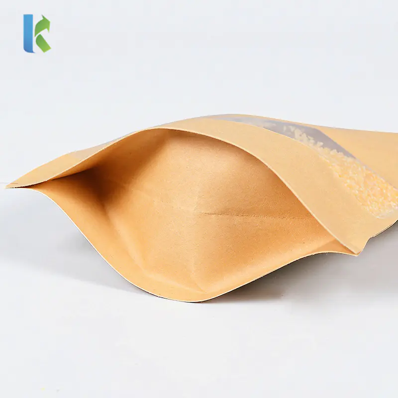 Doypack Kraft Stand Up Paper Zipper Bag with window Reusable Sealing Food Storage Bags for Coffee Beans Nuts Biscuits Packaging