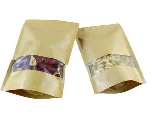 Natural brown zip lock stand up kraft paper bag