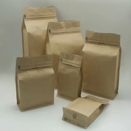 Customizable flat bottom kraft paper bag with zip lock