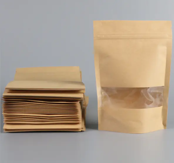 Kraft paper bag with clear window and zipper