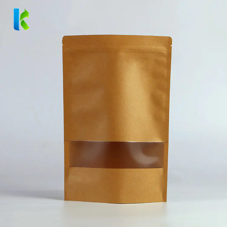 Kraft Paper Stand up Food Bags with Matte Window and Self -Sealing Zipper