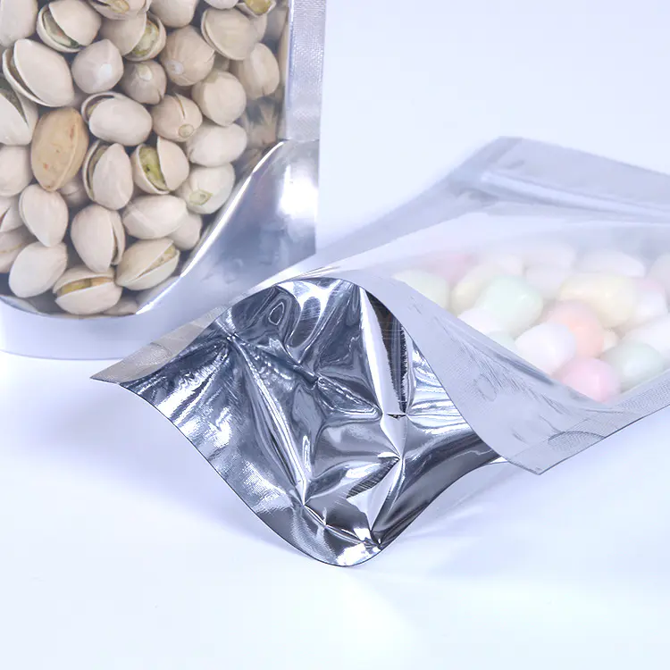 Stand up clear front aluminum foil pouch with zipper for snack packing