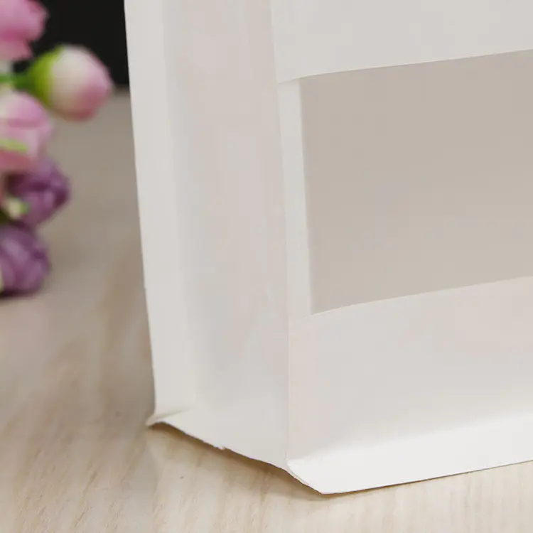 White flat bottom kraft paper bag with frosted rectangle window
