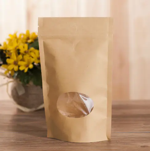Top Zip Plastic Bag/ Round Bottom Kraft Paper Bags with Clear Window