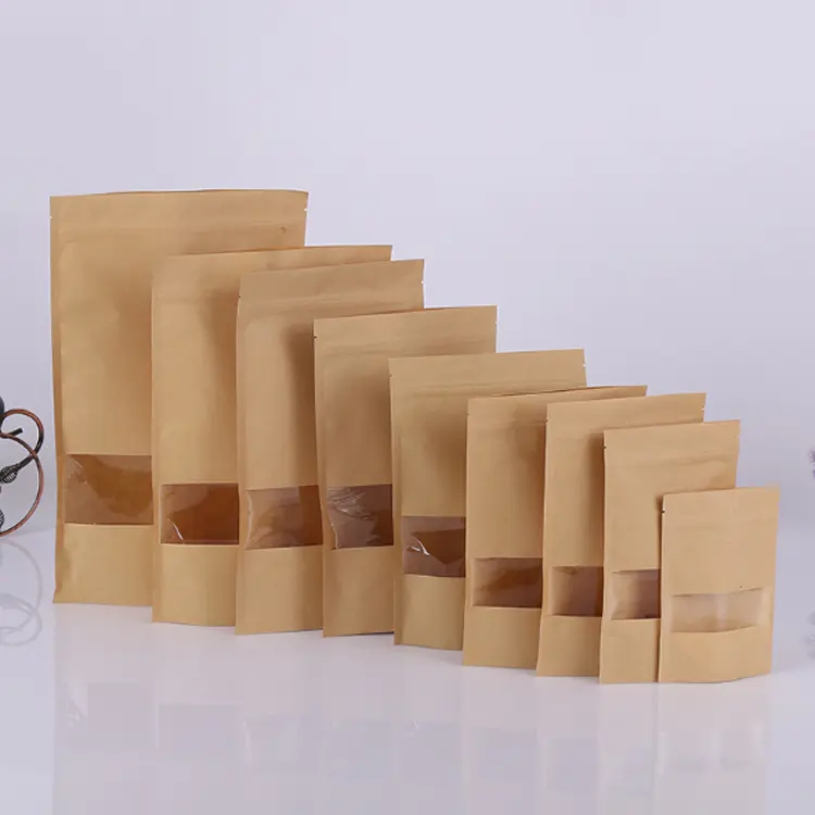 Brown kraft Paper Bags Dried Food Packaging Bags Stand up Pouch
