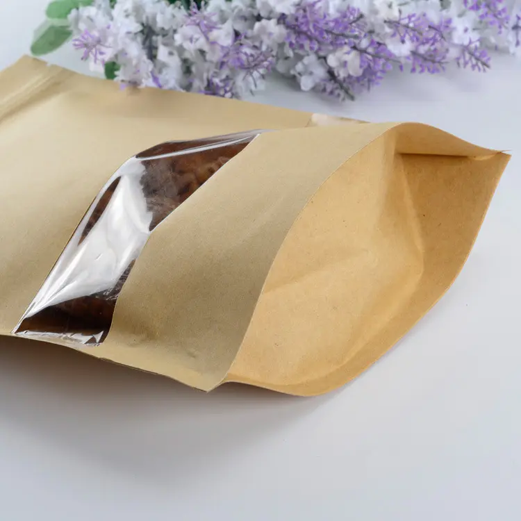 Food Packing Brown Kraft Stand Up Zipper Bag with Window