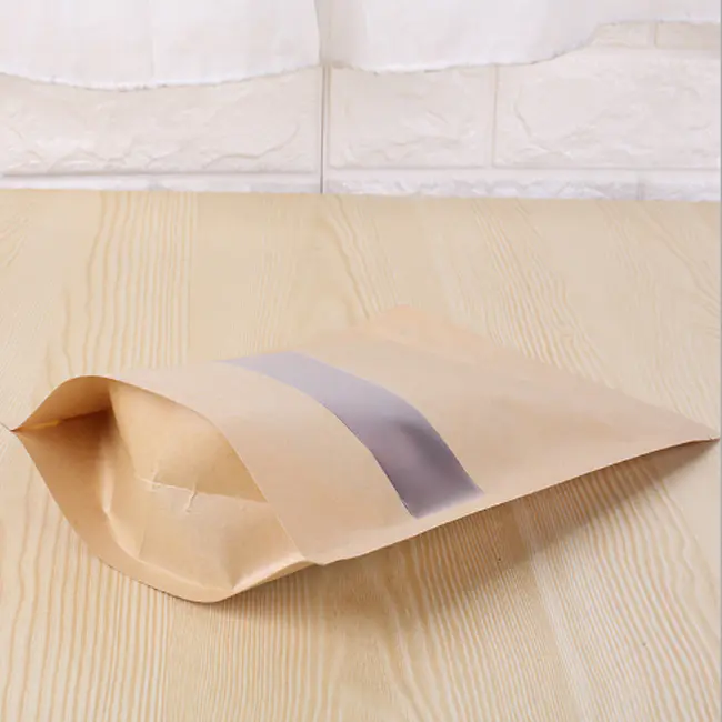 Wholesale frosted window plain brown kraft paper bag for tea packing