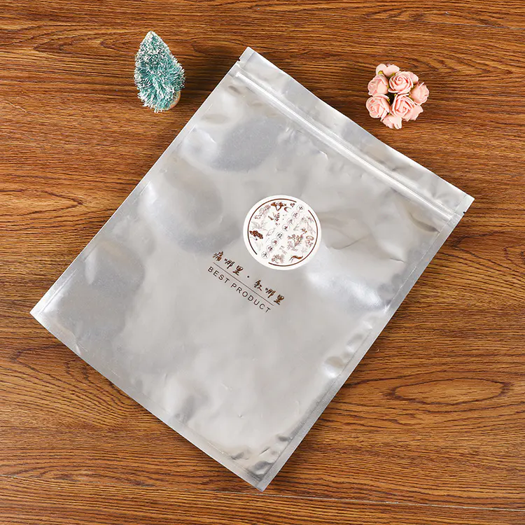 Custom printed Food grade flat silver aluminum foil flat zipper bag reclosable plastic bag