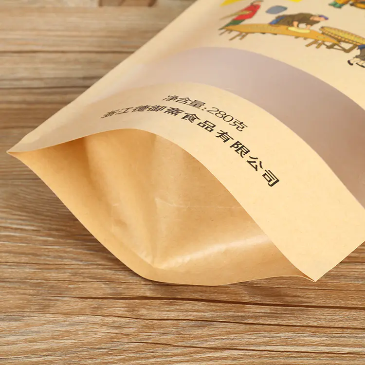 Approved Waterproof Food Grade Spice Dried Food Packaging Kraft Zipper Bags Customized Bolas De Paper Manufacturer