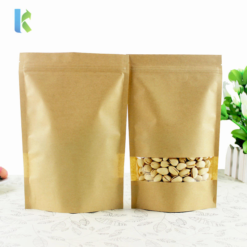 Paper Bags Stand Up Kraft Bag With Clear Window ZipLock Doypack Pouch Sealable Coffee Food Candy Storage