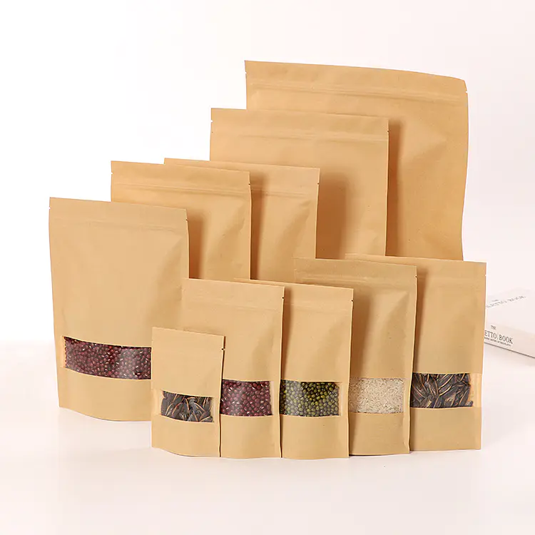 Kraft paper bag with clear window for packing dry food/fruit