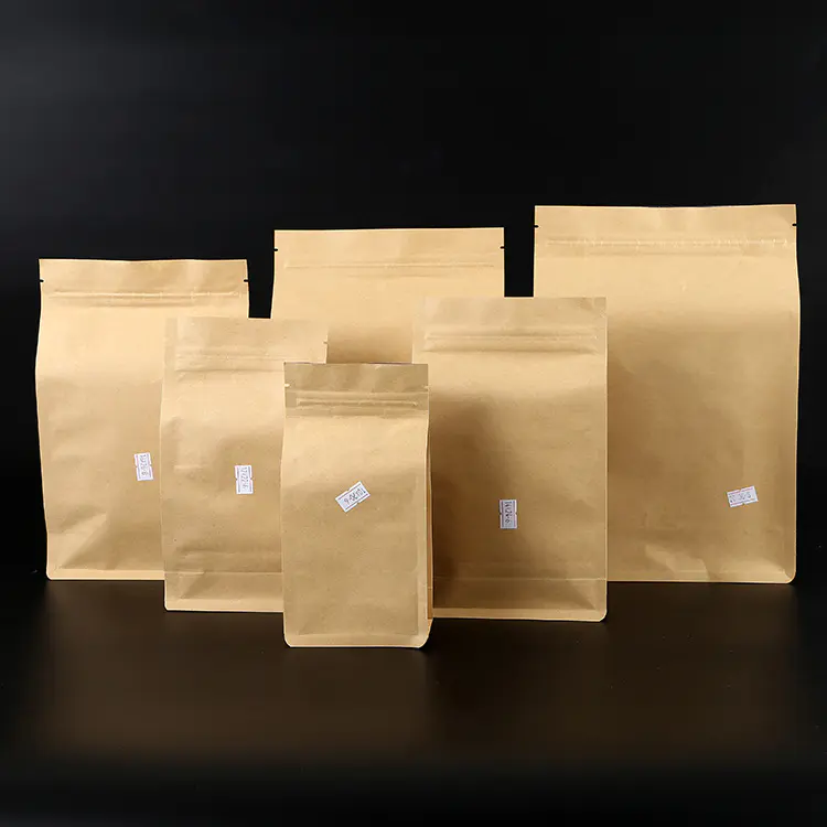 Ready to ship flat bottom kraft paper bag with foil inside and good ziplock