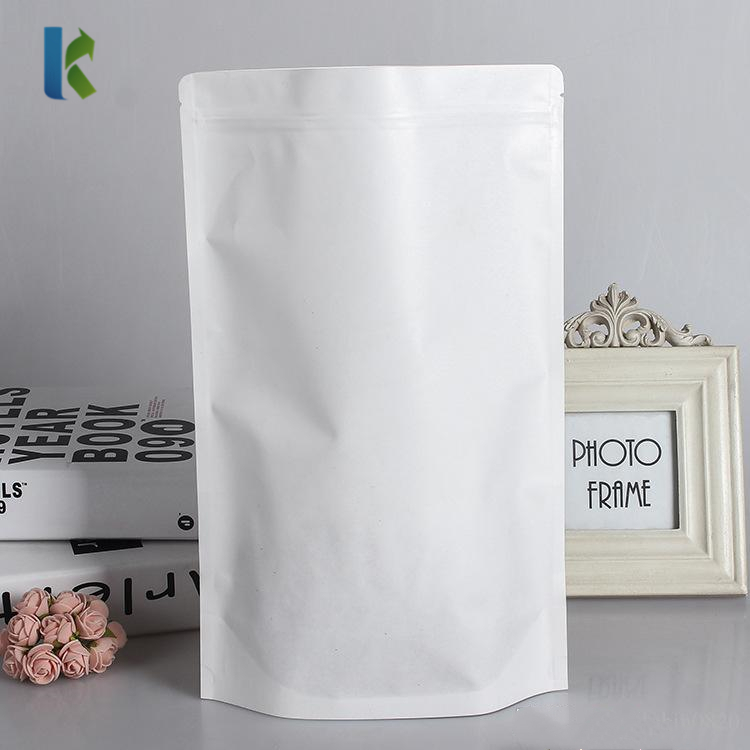 White Kraft Paper Stand Up Seal Bags Resealable Food Pouch With