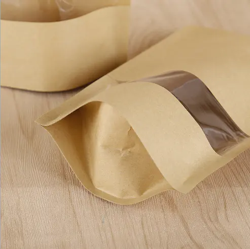 resealable kraft stand up zipper pouch/Brown kraft paper bags/Dried food packaging bag