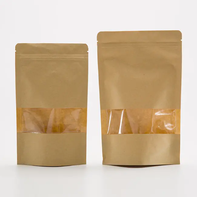Brown Kraft Standup Zipper Bag with a Clear Rectangle Window for Mix Sweeties Packaging