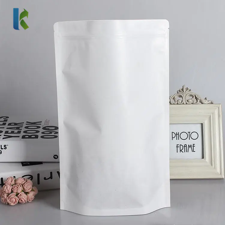 Stand Up White Kraft Paper Bag With Matte Transparent Windowstorage Charcoal Powder Paper Pouch Reopenable