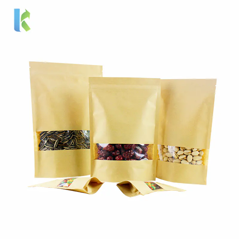 Wholesale Resealable Paper Bags Kraft Stand Up Pouches Zip Lock Coffee Bag With Clear Window