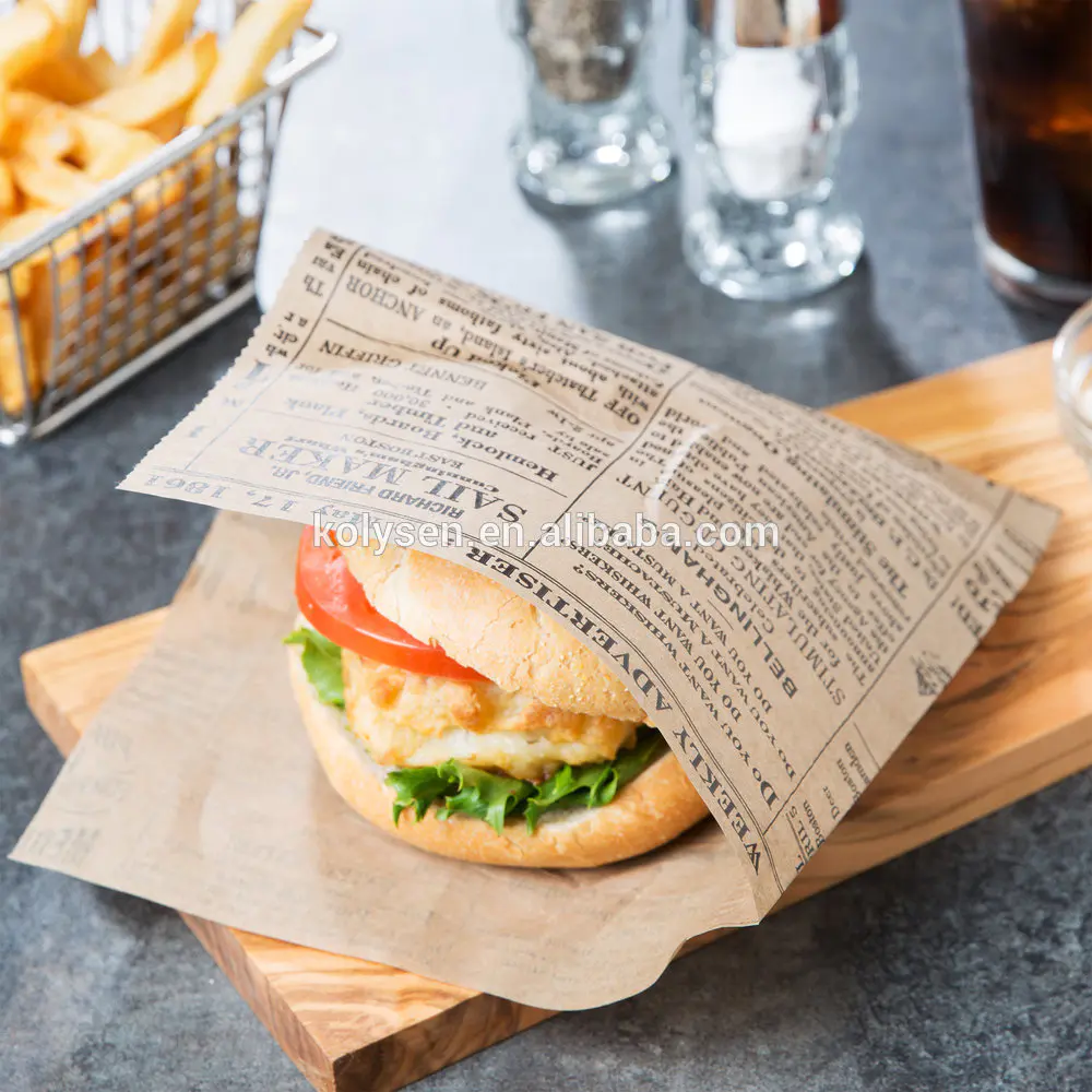 Custom printed two sides seal grease proof paper sandwich burger take away bag in china