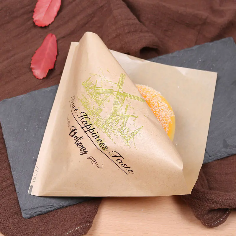 Black logo printed burger wrap brown greaseproof paper pocket