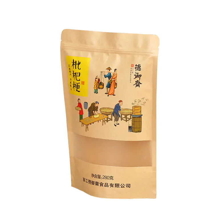 Custom printed FAD Approved Waterproof stand up pouch kraft paper with window China supplier