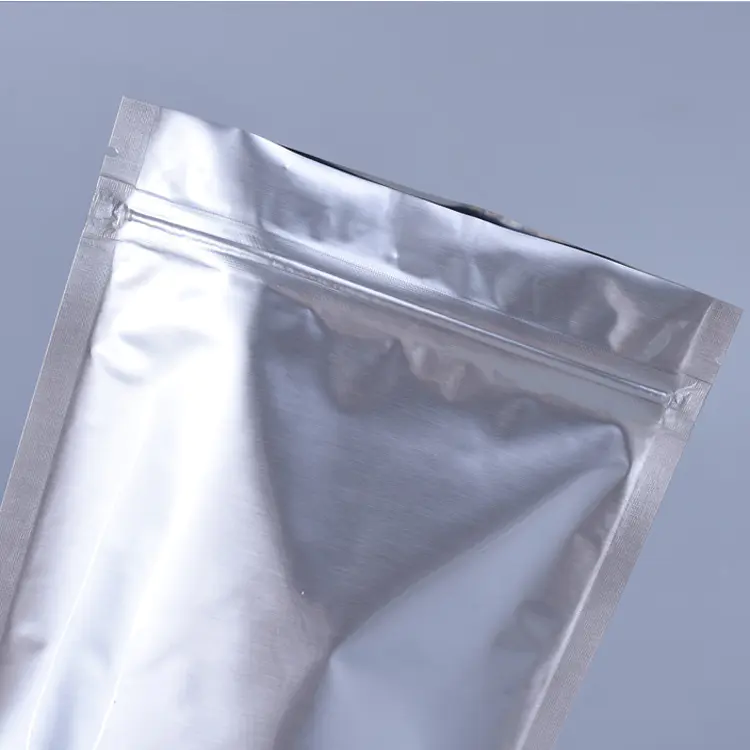 Plain silver standup zipper foil bag for tea packing