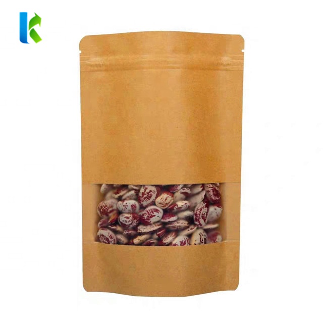 Customized Kfaft Stand Up Zipper Pouch Brown Kraft Paper Bags For Food Packaging