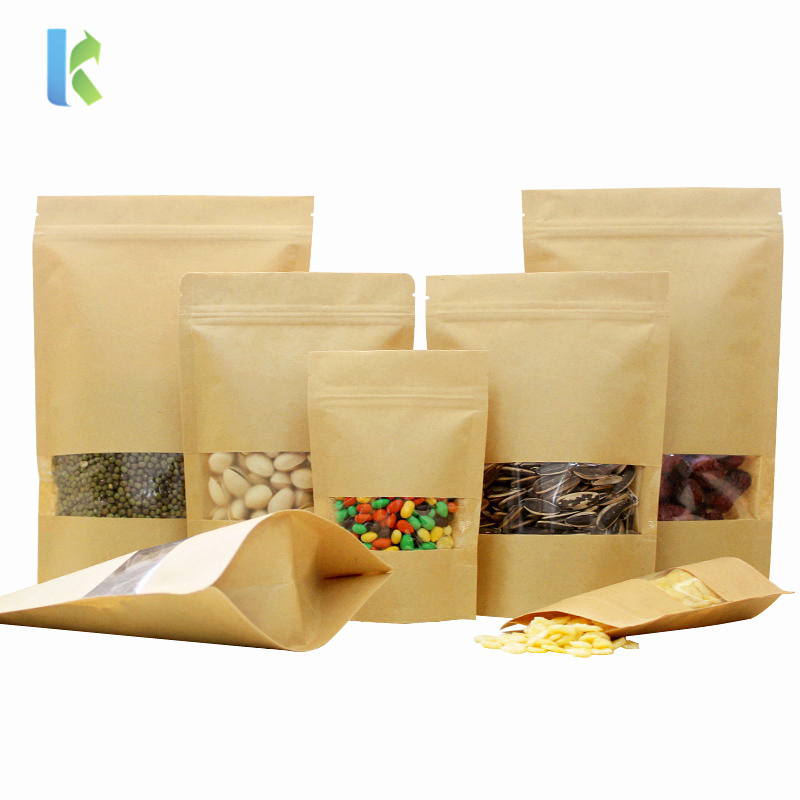 Wholesale Resealable Paper Bags Kraft Stand Up Pouches Zip Lock Coffee Bag With Clear Window