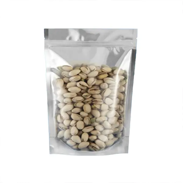 stand upFoil Zip lock Bag with half clear front for dried grains packaging