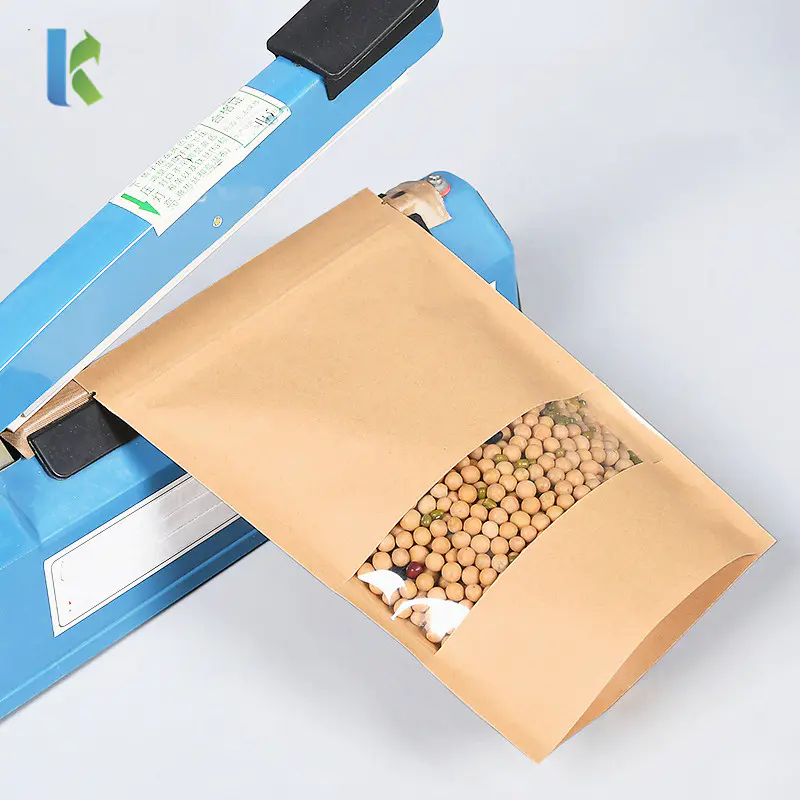 Wholesale Reusable Brown Food Packaging Kraft Paper Zipper Bag With Clear Window