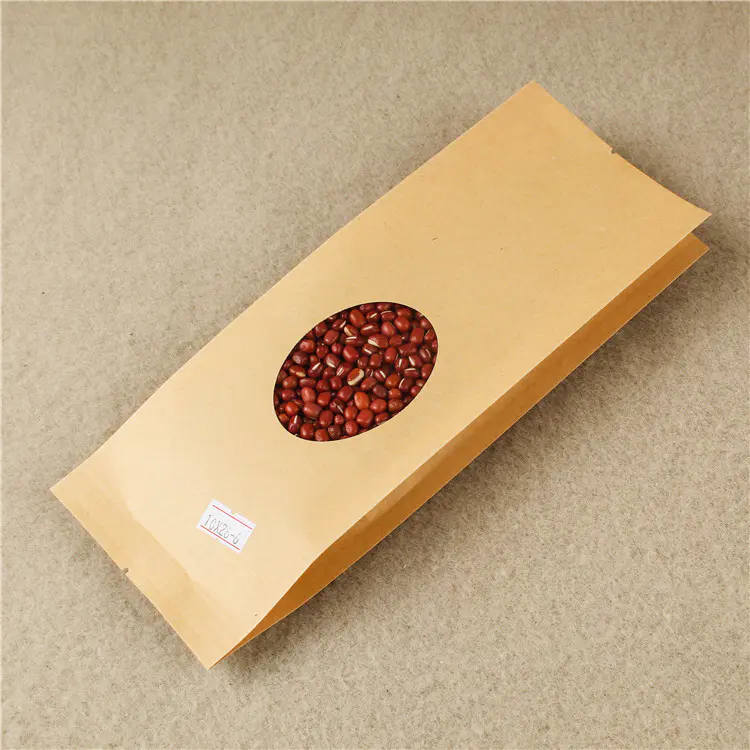 Side gusset brown kraft paper bag with clear oval window