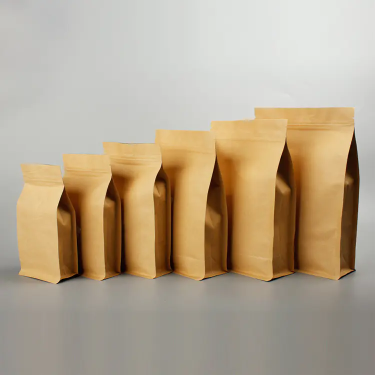 Foil Lined Eight Side Sealing Kraft Paper Bag without Printing Gravure Printing Accept