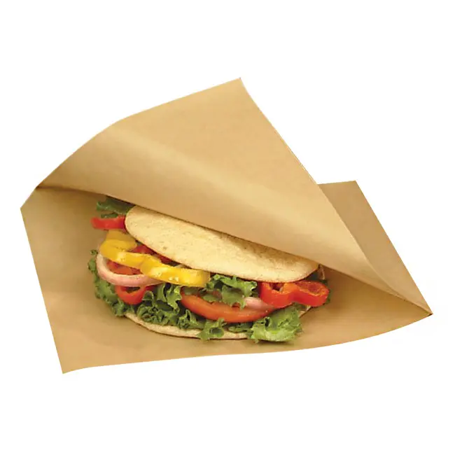 Natural kraft Poly coated greaseproof hamburger sandwich pie bread wrap double open holder bags